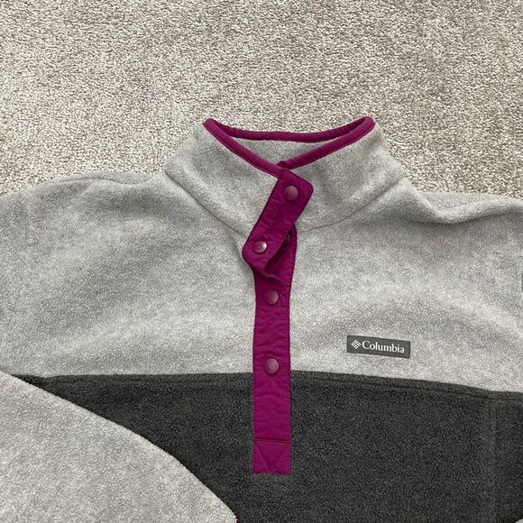 Columbia Campfire Fleece Jacket Mens XL Gray Purple 1/4 Snap Button Outdoor Hike - Picture 3 of 14